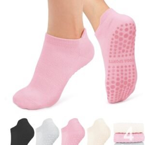 4/6 Pairs Pilates Socks for Women - Non Slip Grip Socks for Yoga, Barre, Hospital, Barefoot