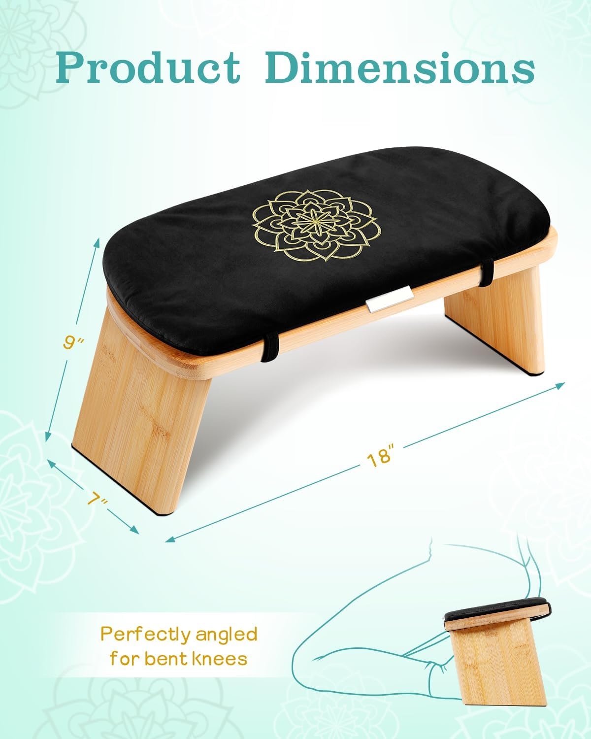Folding Bamboo Meditation Bench with Cushion & Carry Bag – Ergonomic Yoga - Image 3