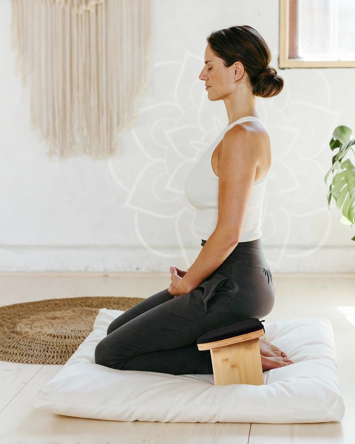 Folding Bamboo Meditation Bench with Cushion & Carry Bag – Ergonomic Yoga - Image 2