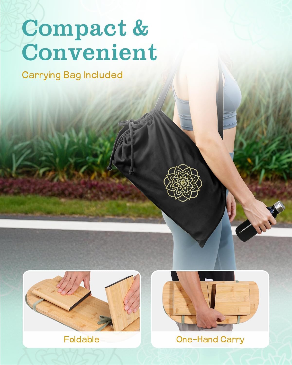 Folding Bamboo Meditation Bench with Cushion & Carry Bag – Ergonomic Yoga - Image 4