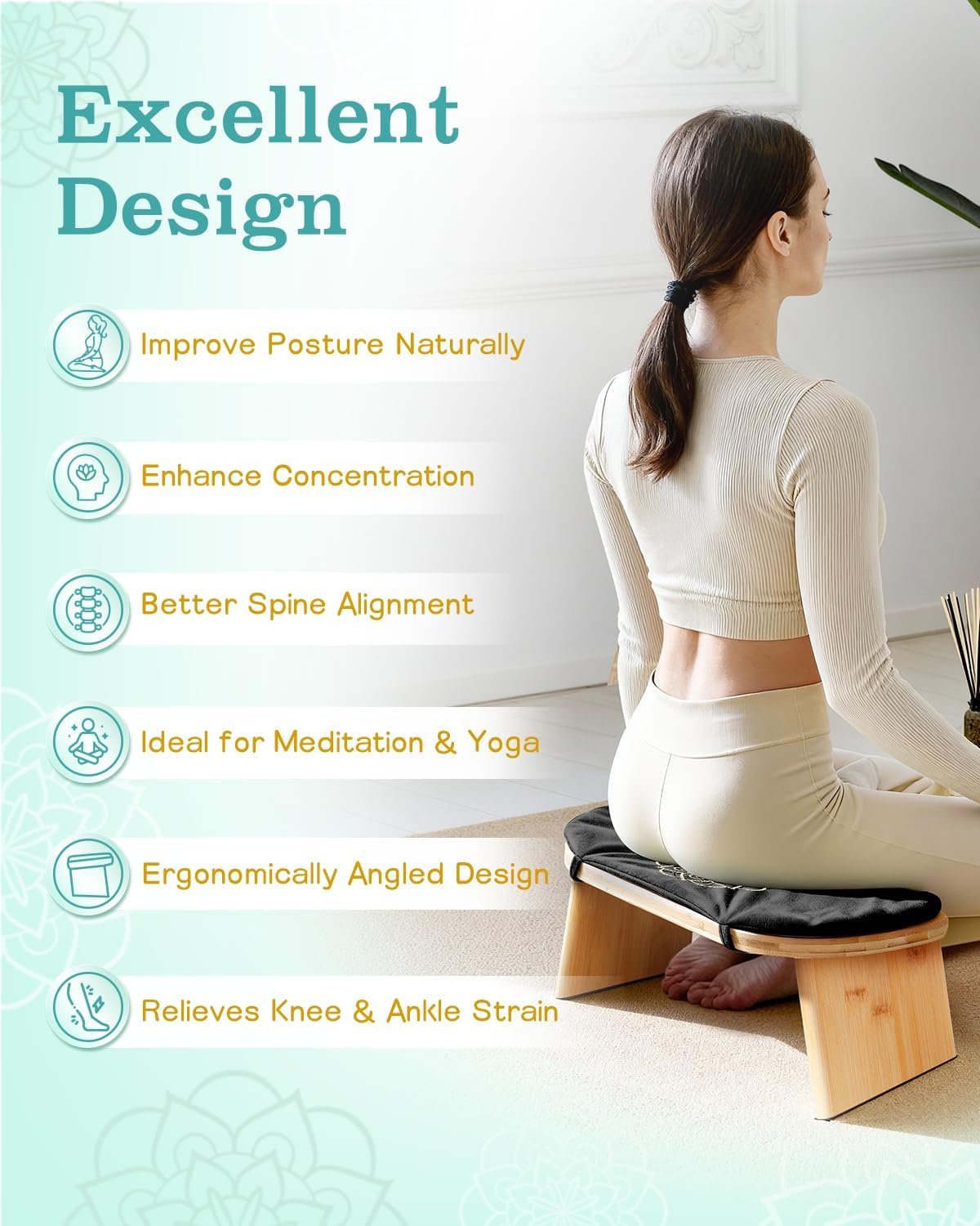 Folding Bamboo Meditation Bench with Cushion & Carry Bag – Ergonomic Yoga - Image 5