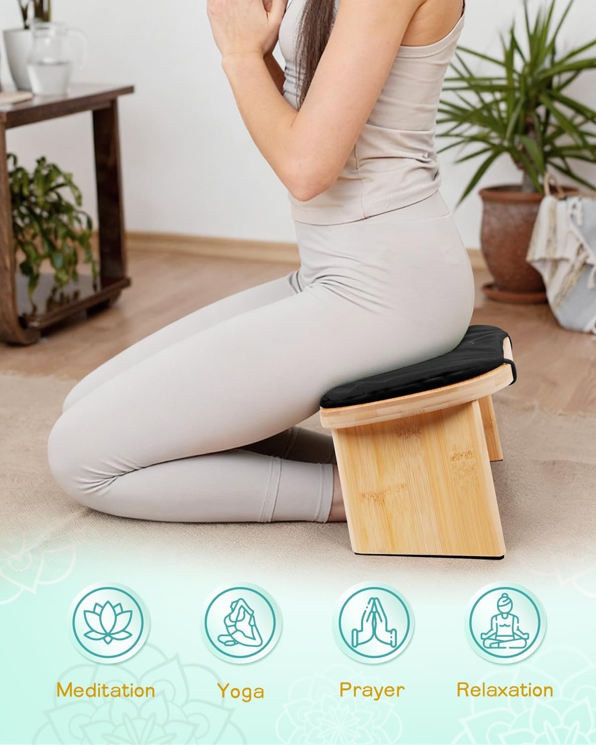 Folding Bamboo Meditation Bench with Cushion & Carry Bag – Ergonomic Yoga - Image 6