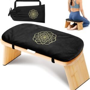 Folding Bamboo Meditation Bench with Cushion & Carry Bag – Ergonomic Yoga