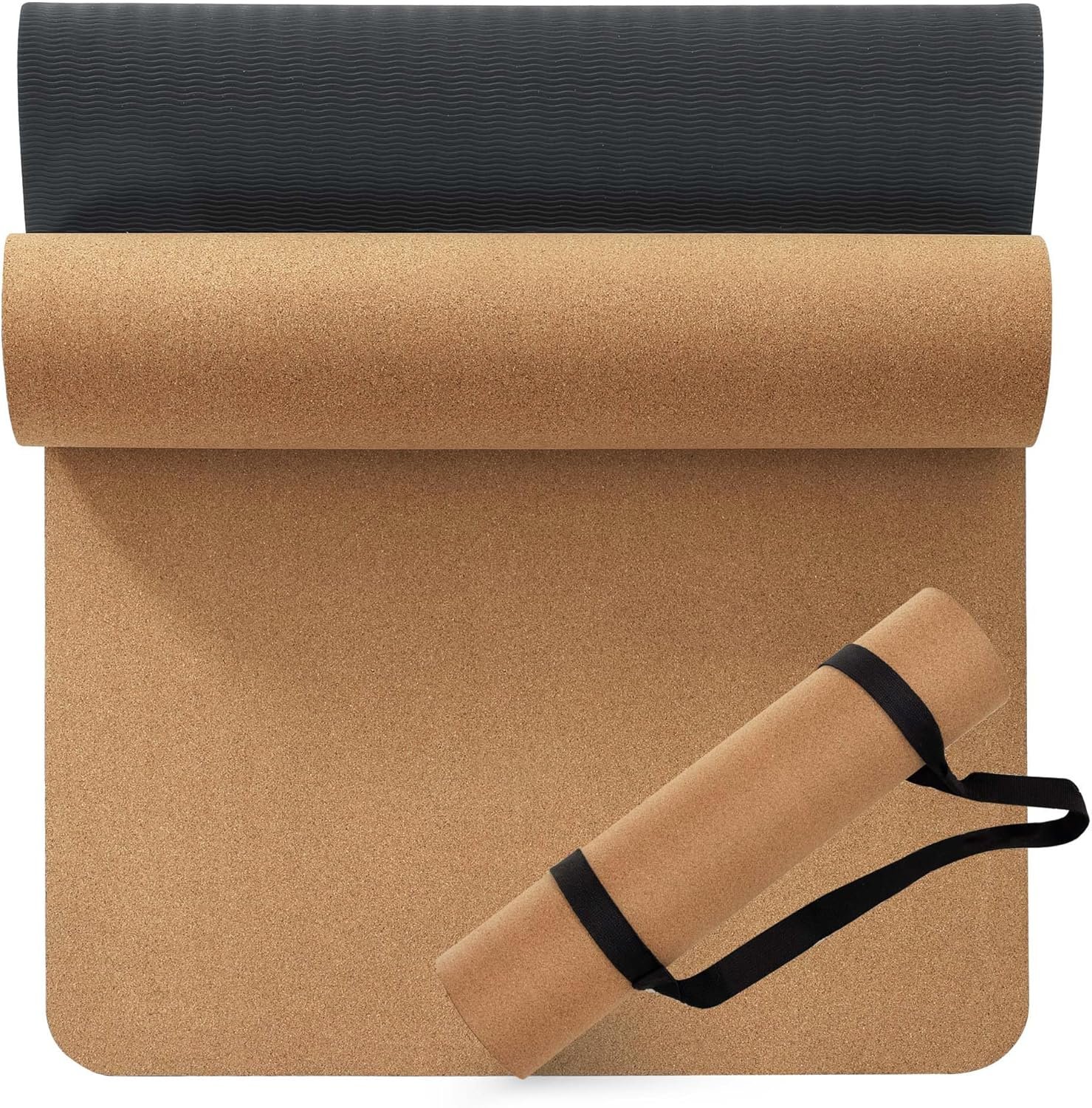 Thick Cork Yoga Mat with Strap – Non-Slip, Eco-Friendly, Sweat-Resistant