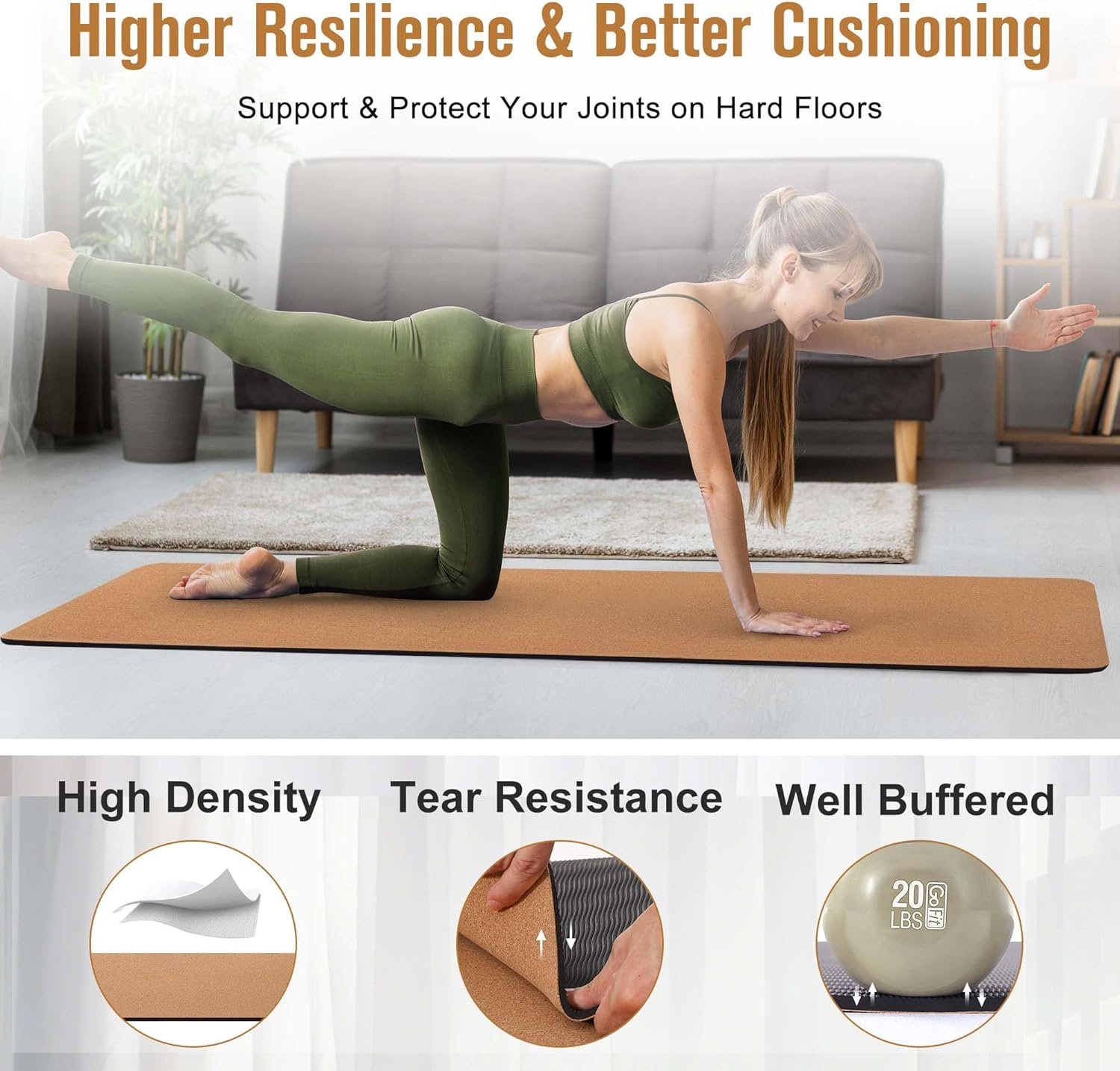 Thick Cork Yoga Mat with Strap – Non-Slip, Eco-Friendly, Sweat-Resistant - Image 3